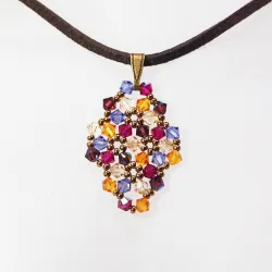 Pendant 45cm - Malvina Rhombus S-Chocolate Suedine - Pendant 45cm - Laiton bronze